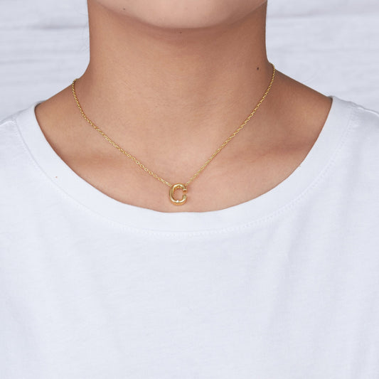 Gold Plated Initial Necklace Letter C Created with Zircondia® Crystals