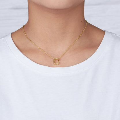 18k Gold Plated Initial Necklace Letter C Created with Zircondia® Crystals