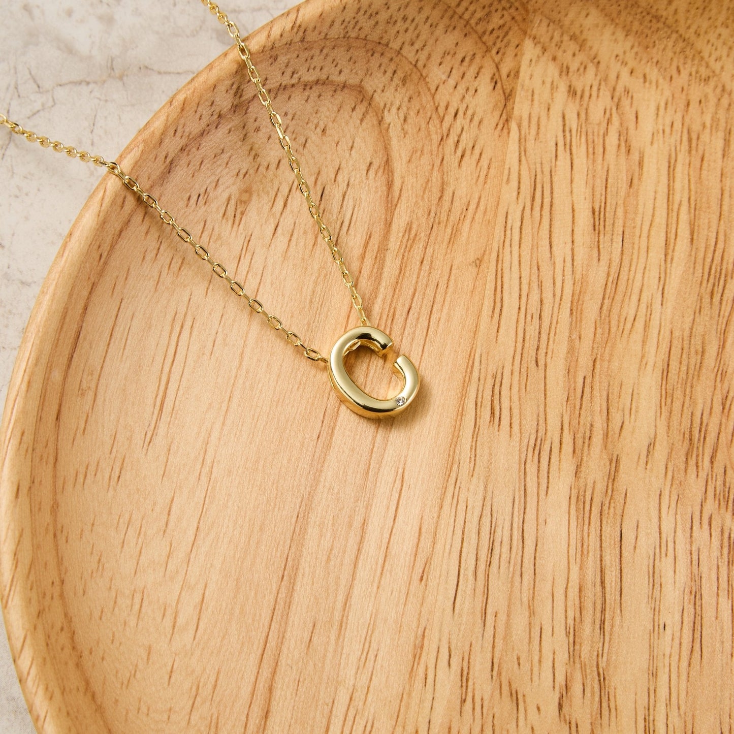Gold Plated Initial Necklace Letter C Created with Zircondia® Crystals