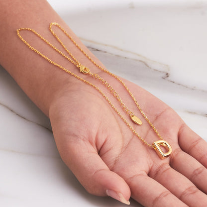 Gold Plated Initial Necklace Letter D Created with Zircondia® Crystals