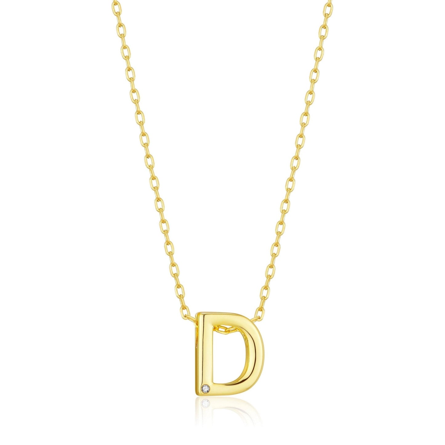 Gold Plated Initial Necklace Letter D Created with Zircondia® Crystals