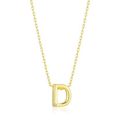 18k Gold Plated Initial Necklace Letter D Created with Zircondia® Crystals