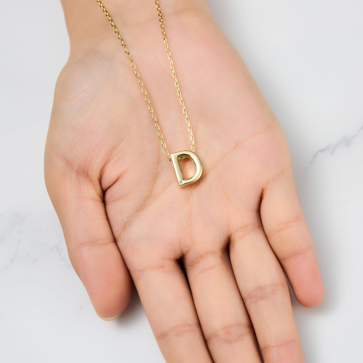 Gold Plated Initial Necklace Letter D Created with Zircondia® Crystals