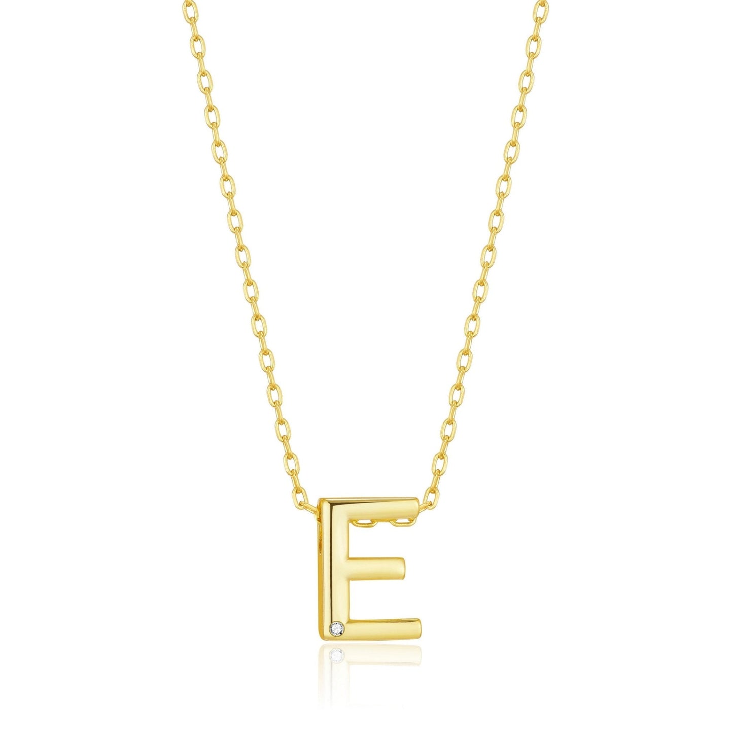 Gold Plated Initial Necklace Letter E Created with Zircondia® Crystals