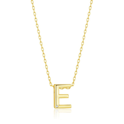 Gold Plated Initial Necklace Letter E Created with Zircondia® Crystals