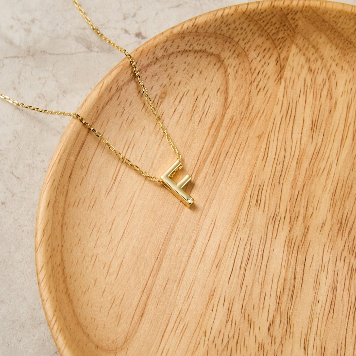 Gold Plated Initial Necklace Letter F Created with Zircondia® Crystals