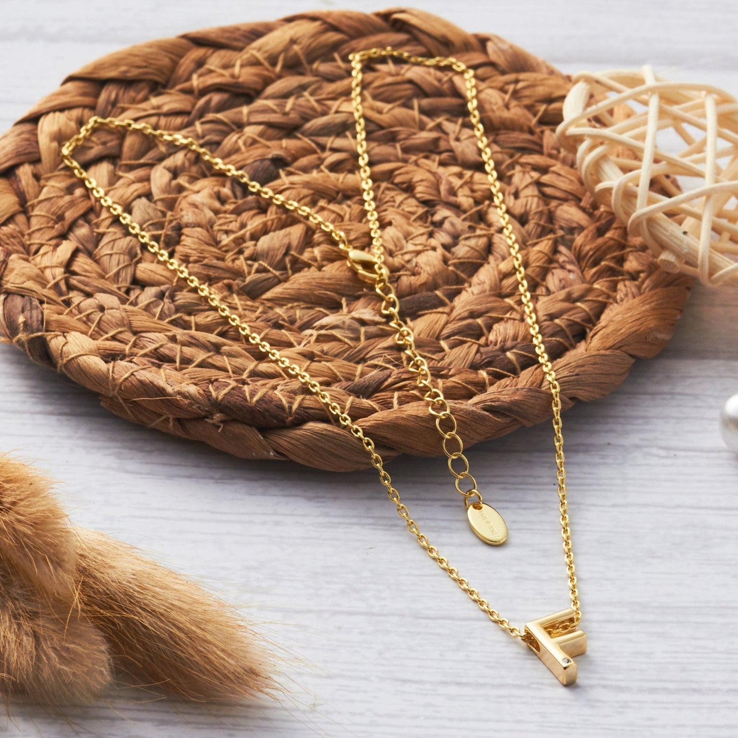 Gold Plated Initial Necklace Letter F Created with Zircondia® Crystals