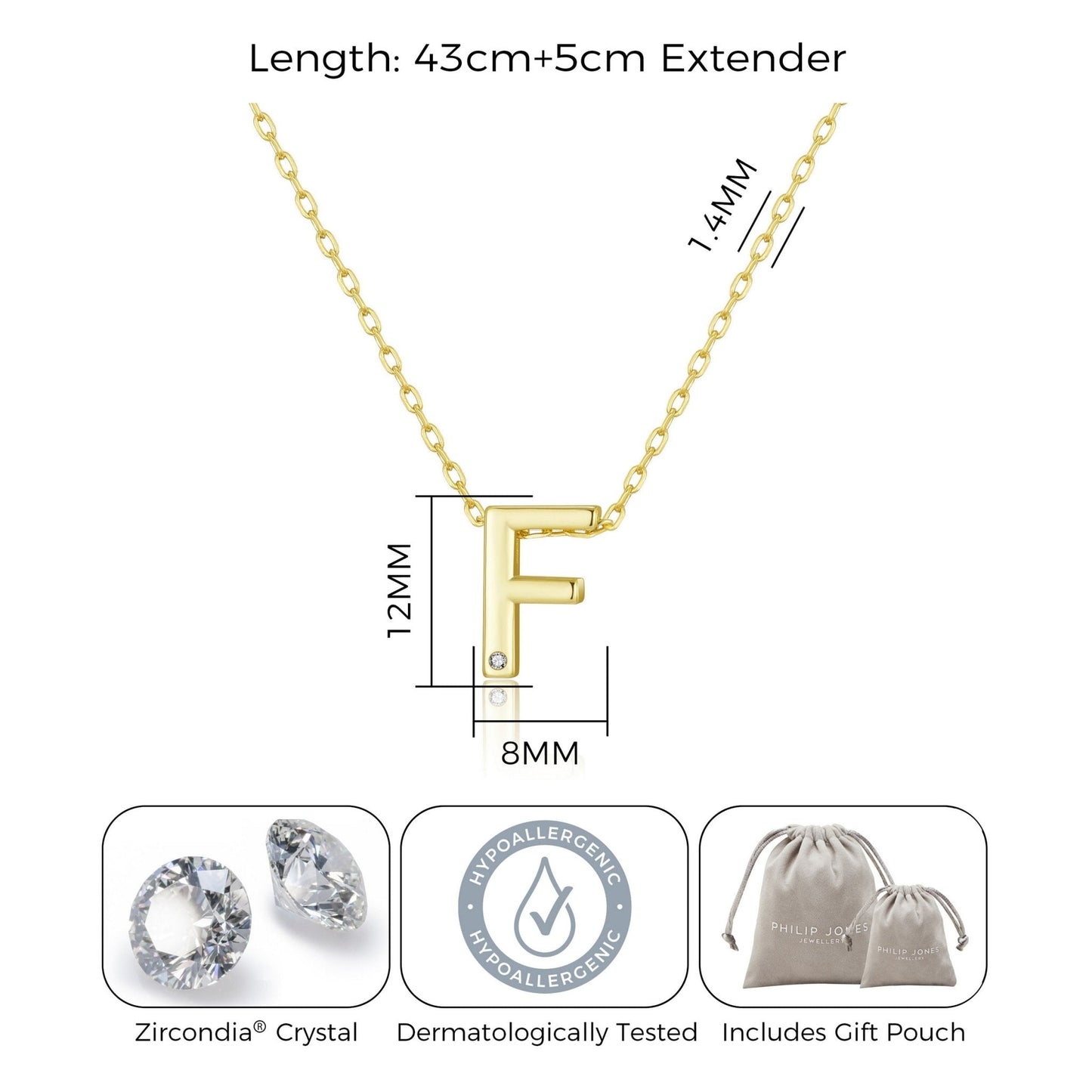Gold Plated Initial Necklace Letter F Created with Zircondia® Crystals