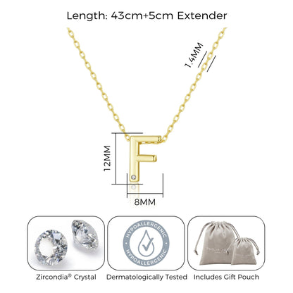 18k Gold Plated Initial Necklace Letter F Created with Zircondia® Crystals