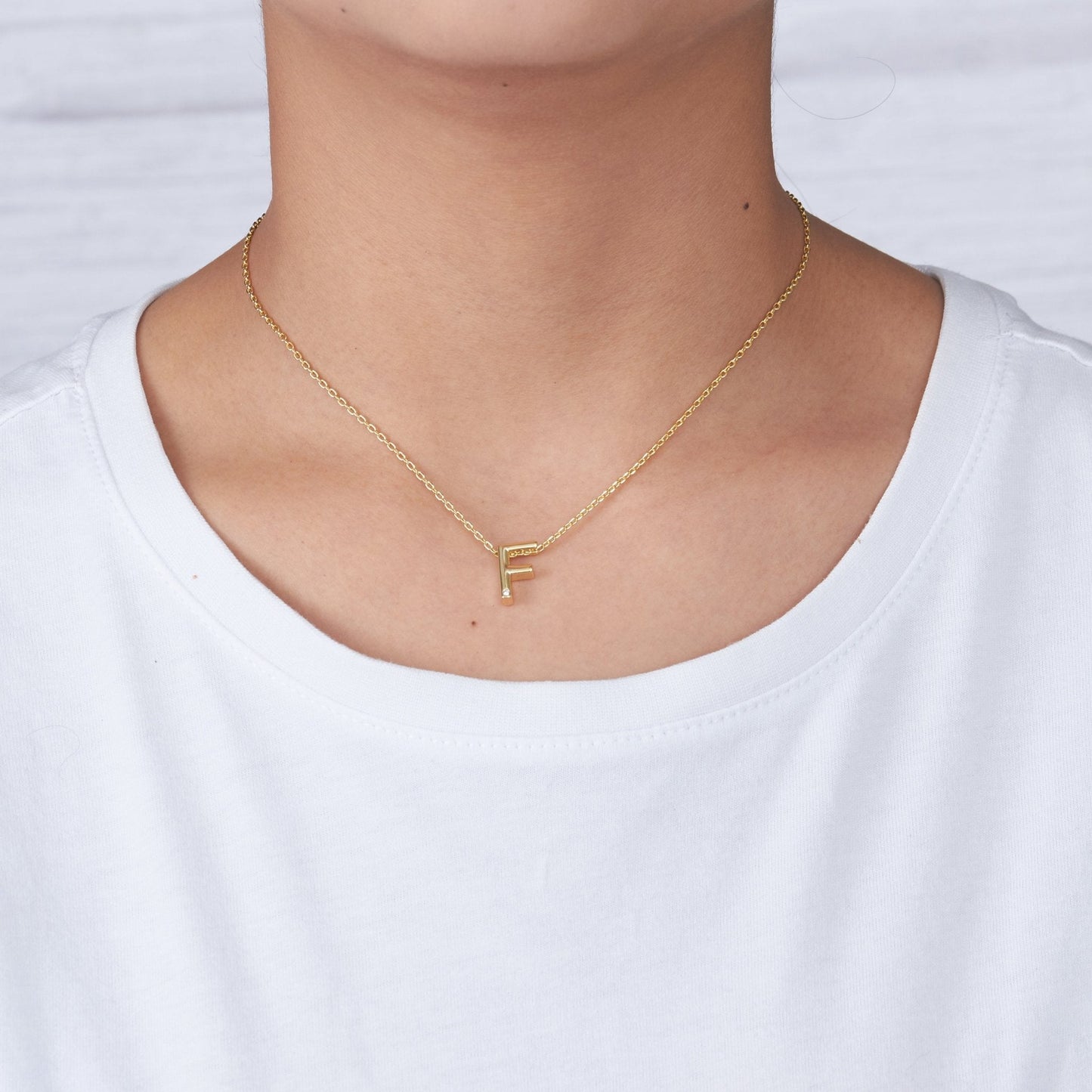 Gold Plated Initial Necklace Letter F Created with Zircondia® Crystals