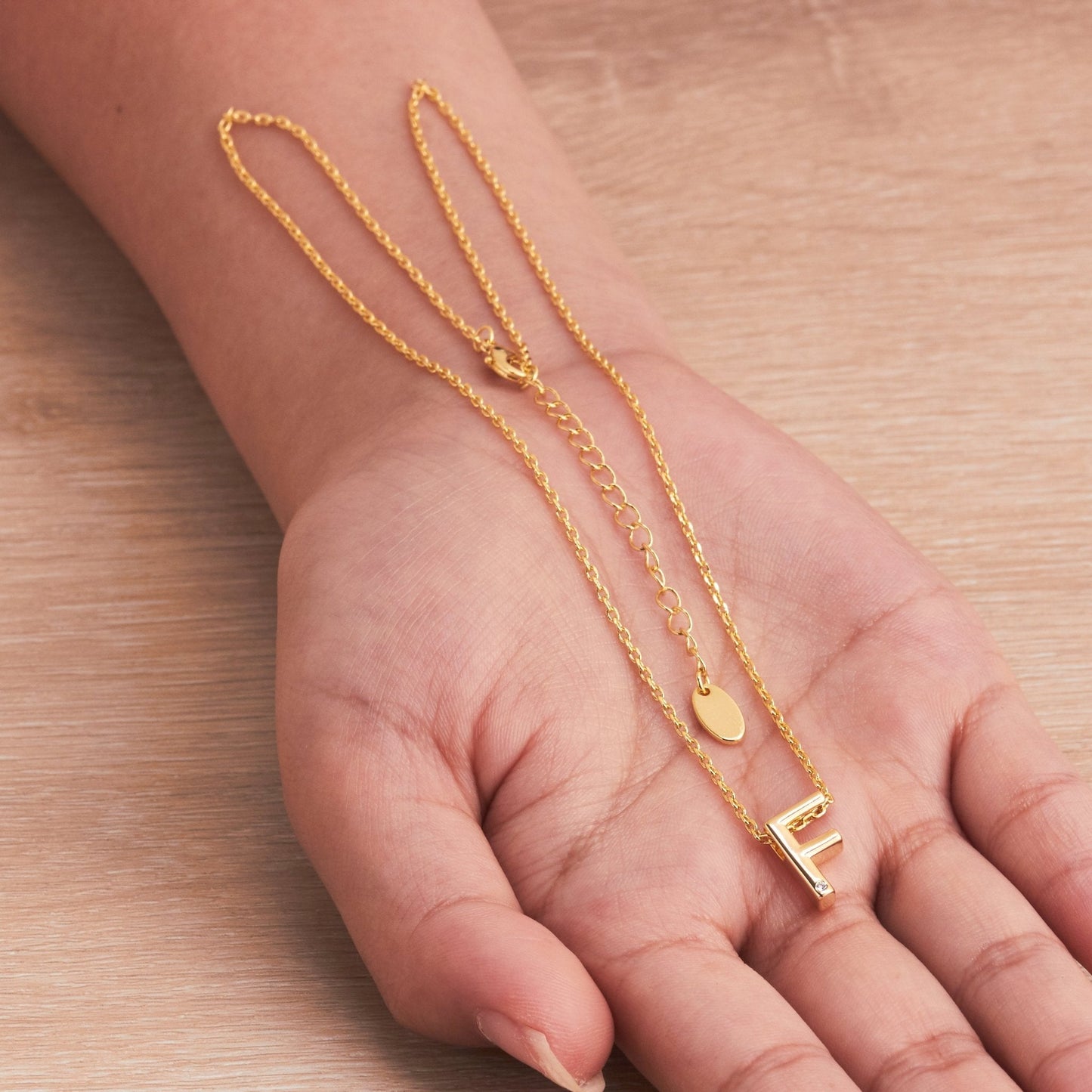 Gold Plated Initial Necklace Letter F Created with Zircondia® Crystals