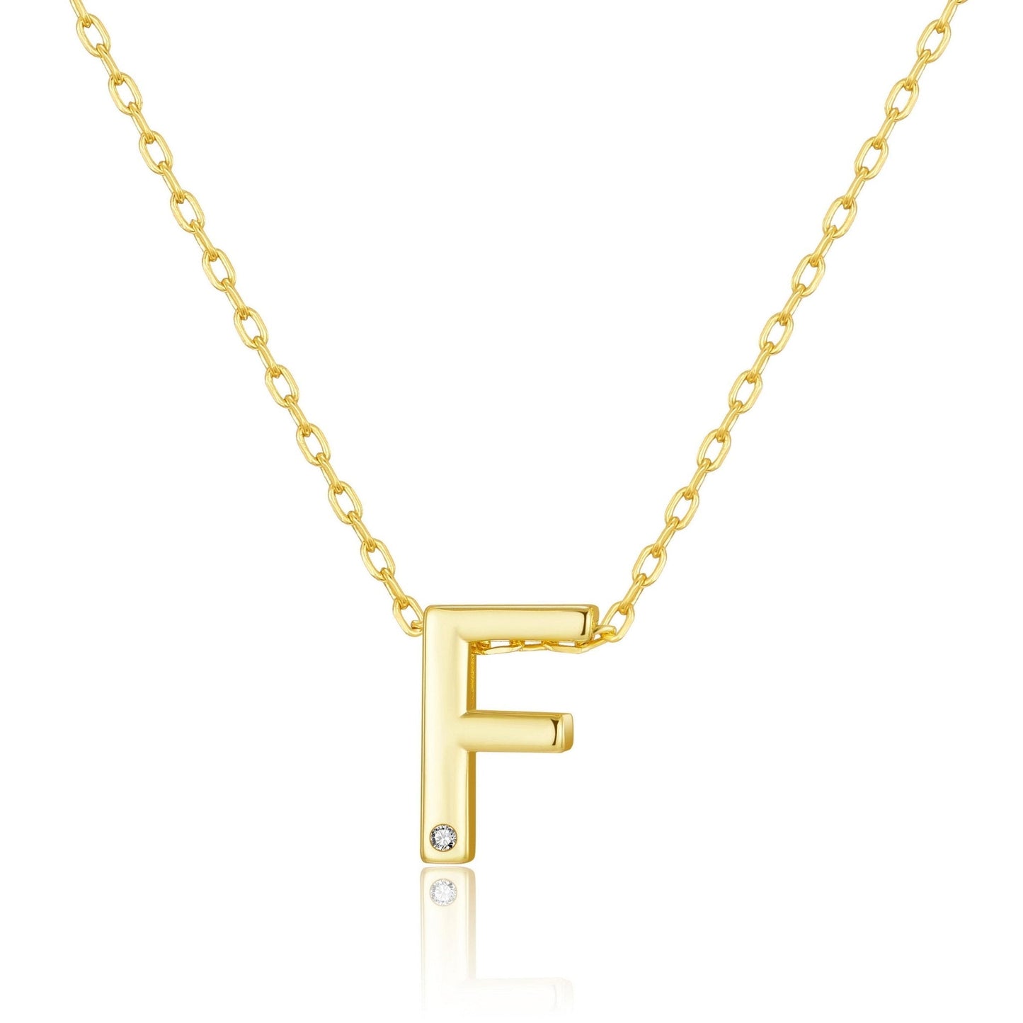 Gold Plated Initial Necklace Letter F Created with Zircondia® Crystals