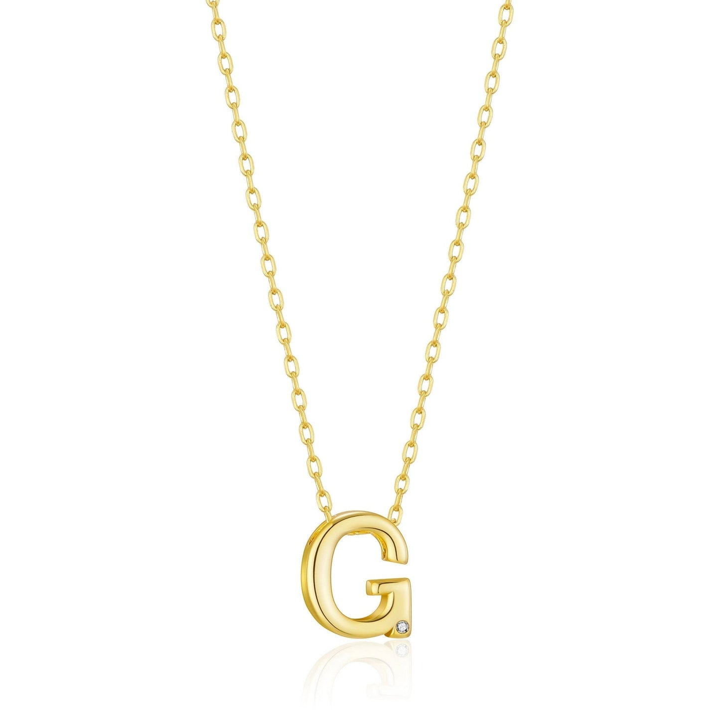 18k Gold Plated Initial Necklace Letter G Created with Zircondia® Crystals