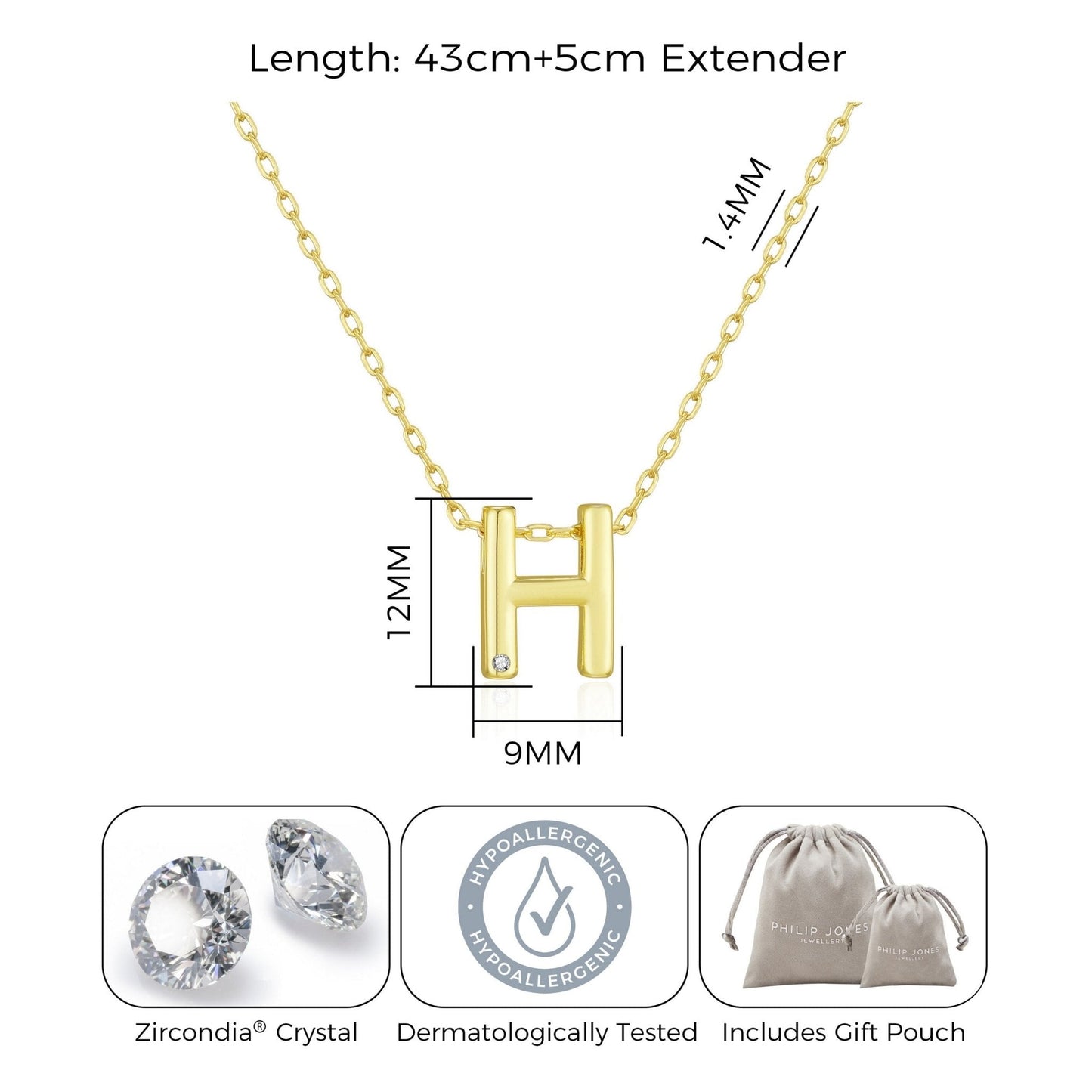 Gold Plated Initial Necklace Letter H Created with Zircondia® Crystals