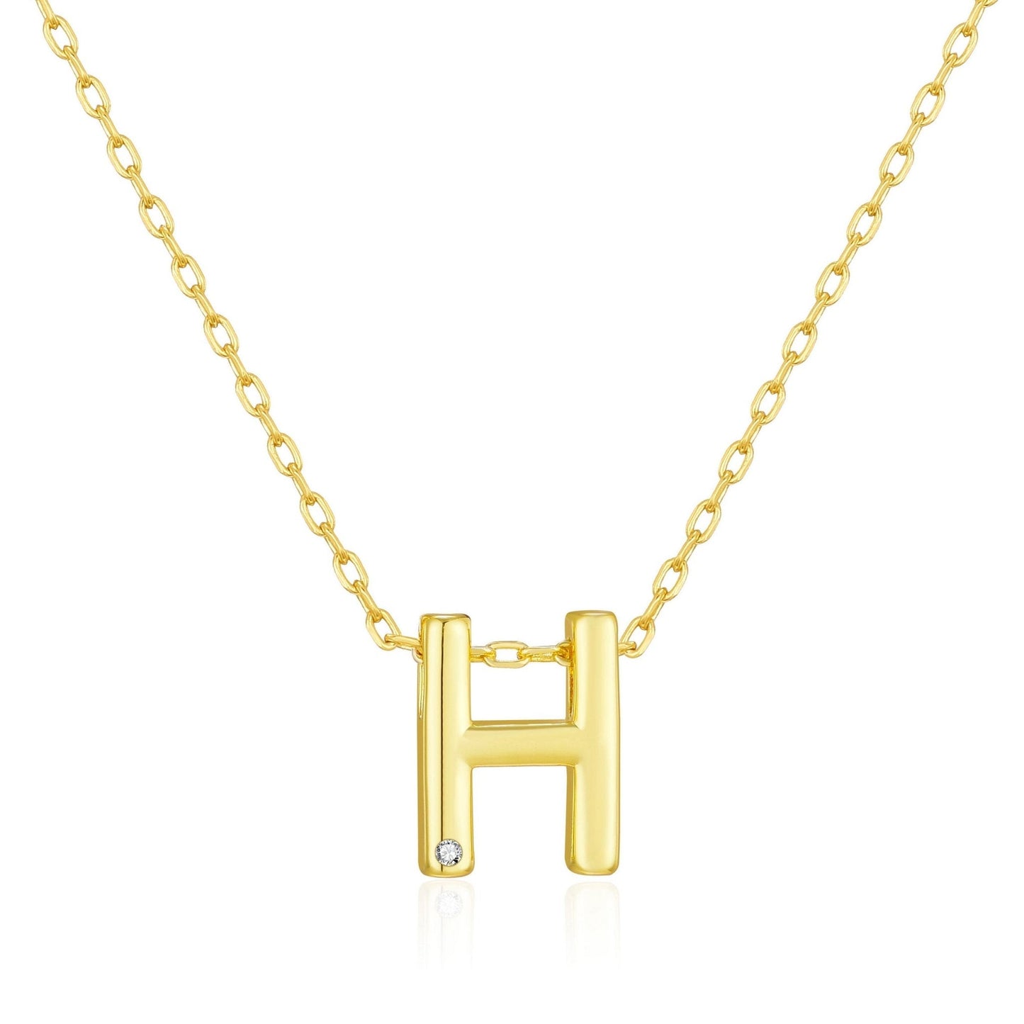 Gold Plated Initial Necklace Letter H Created with Zircondia® Crystals