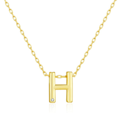 Gold Plated Initial Necklace Letter H Created with Zircondia® Crystals