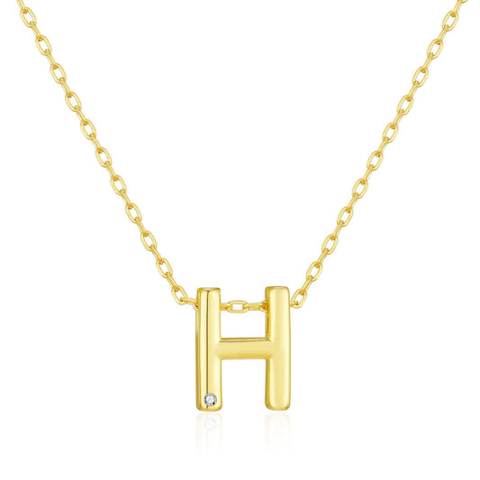 Gold Plated Initial Necklace Letter H Created with Zircondia® Crystals