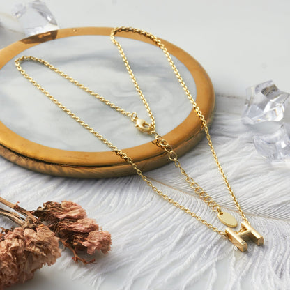 Gold Plated Initial Necklace Letter H Created with Zircondia® Crystals