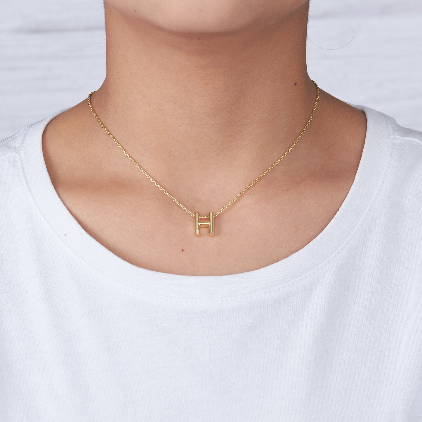 Gold Plated Initial Necklace Letter H Created with Zircondia® Crystals