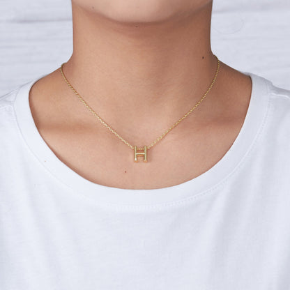 Gold Plated Initial Necklace Letter H Created with Zircondia® Crystals