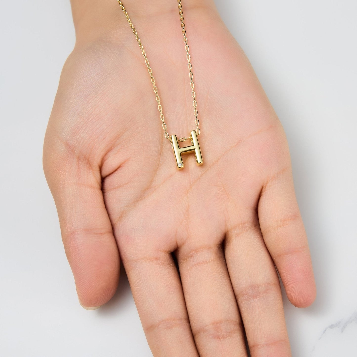 Gold Plated Initial Necklace Letter H Created with Zircondia® Crystals