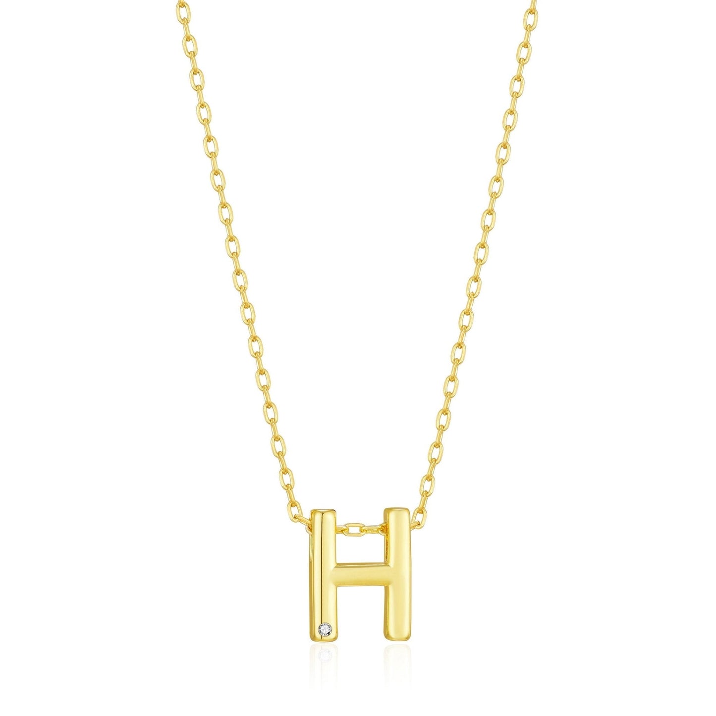 18k Gold Plated Initial Necklace Letter H Created with Zircondia® Crystals