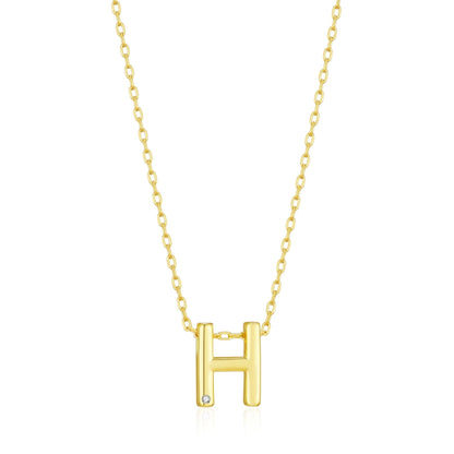 18k Gold Plated Initial Necklace Letter H Created with Zircondia® Crystals