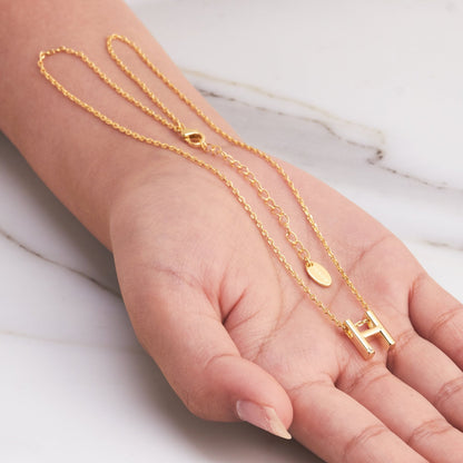 Gold Plated Initial Necklace Letter H Created with Zircondia® Crystals