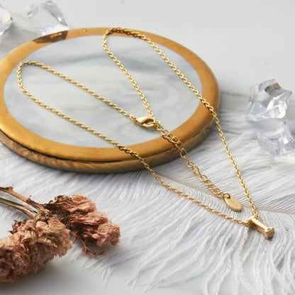 Gold Plated Initial Necklace Letter I Created with Zircondia® Crystals