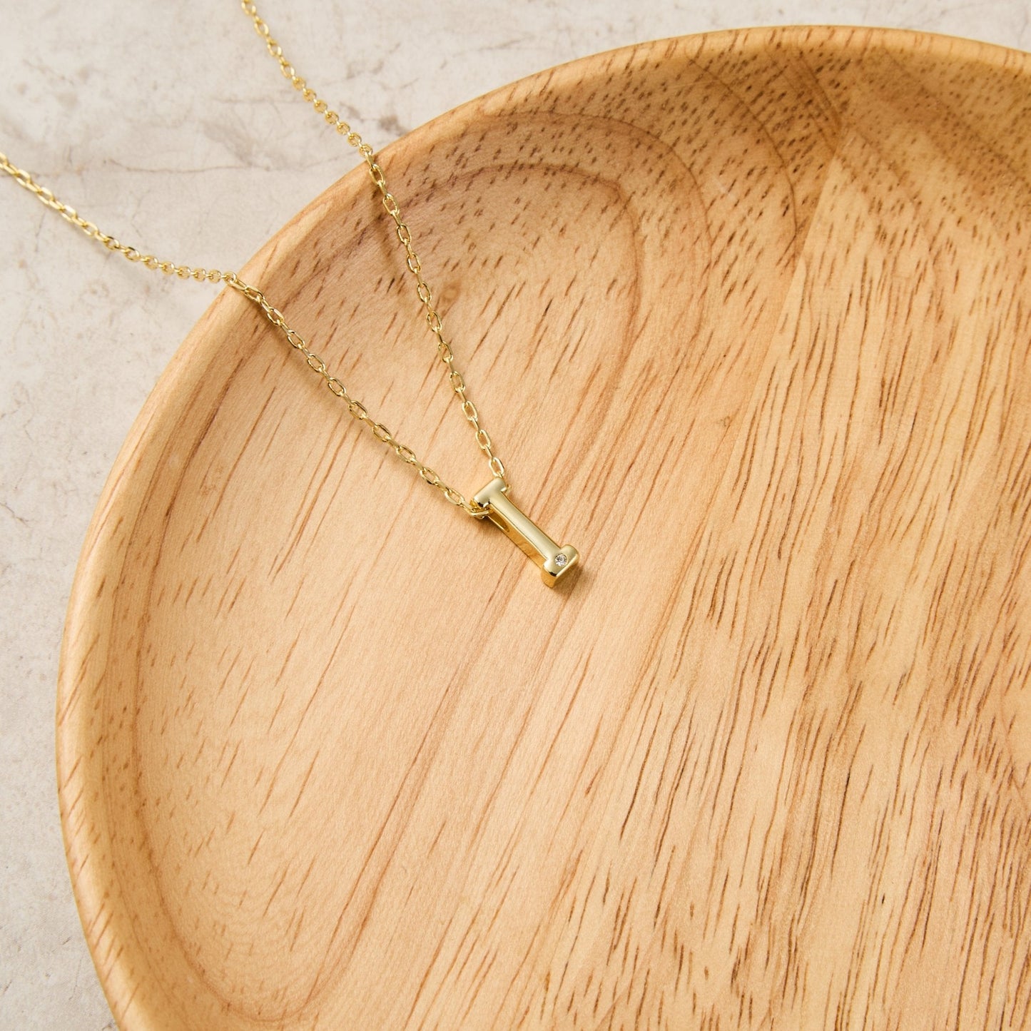 Gold Plated Initial Necklace Letter I Created with Zircondia® Crystals