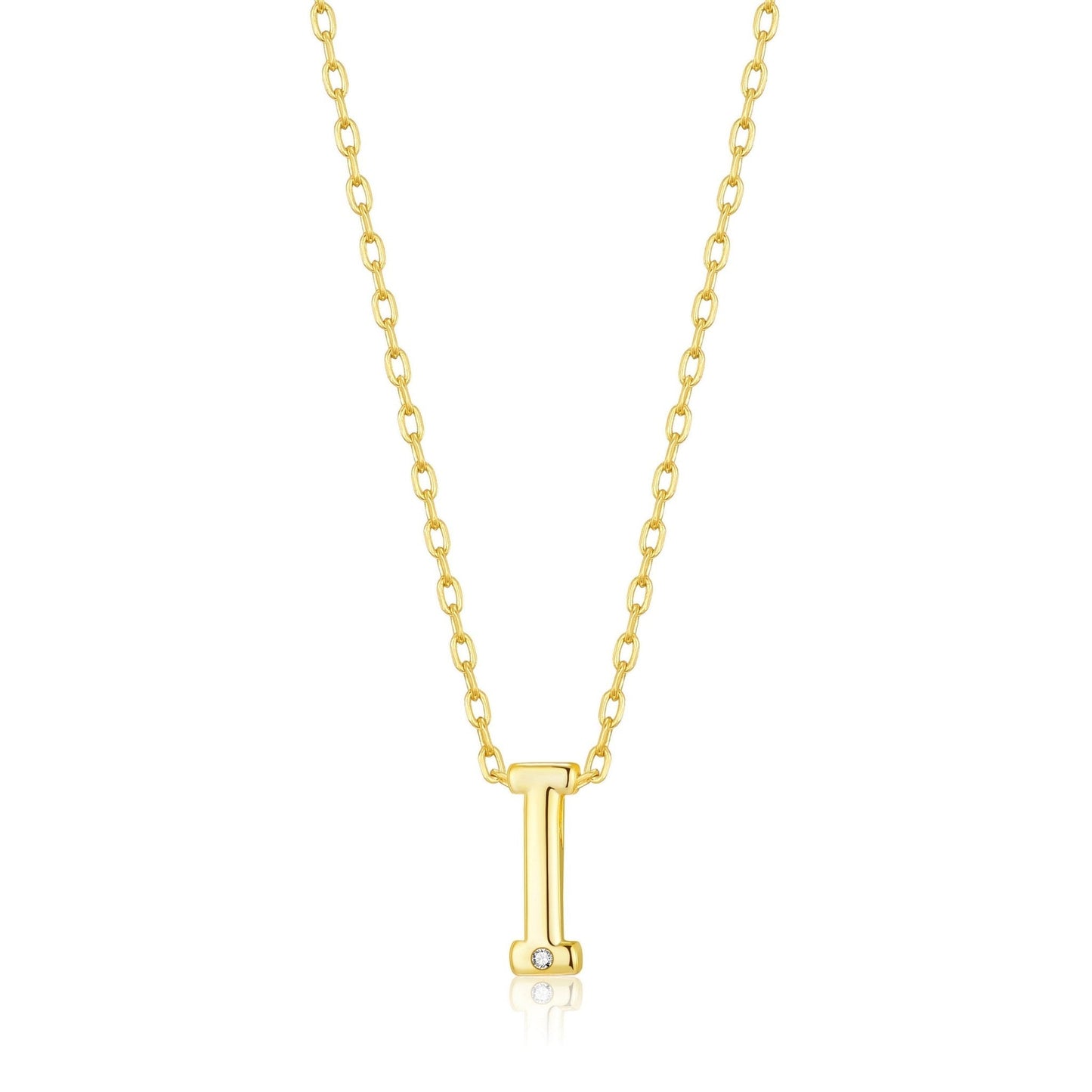 Gold Plated Initial Necklace Letter I Created with Zircondia® Crystals