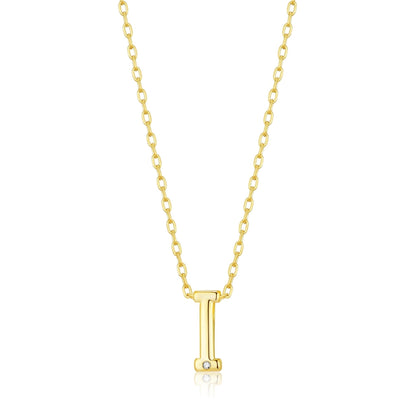 Gold Plated Initial Necklace Letter I Created with Zircondia® Crystals