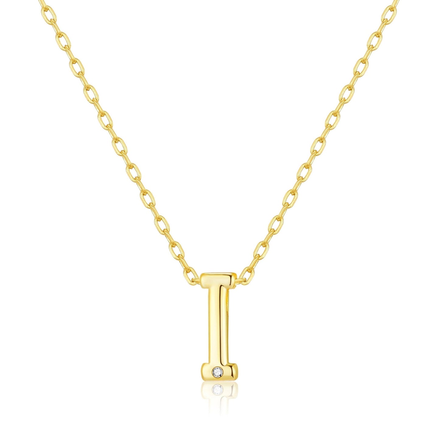 Gold Plated Initial Necklace Letter I Created with Zircondia® Crystals