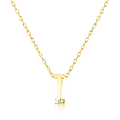 Gold Plated Initial Necklace Letter I Created with Zircondia® Crystals