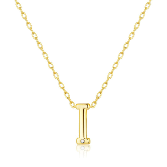 Gold Plated Initial Necklace Letter I Created with Zircondia® Crystals