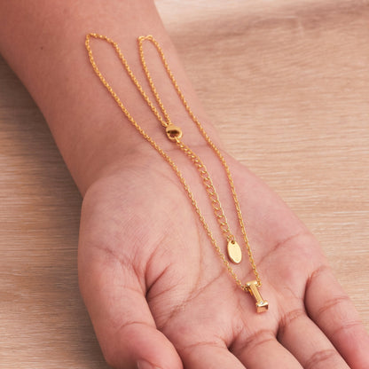 Gold Plated Initial Necklace Letter I Created with Zircondia® Crystals