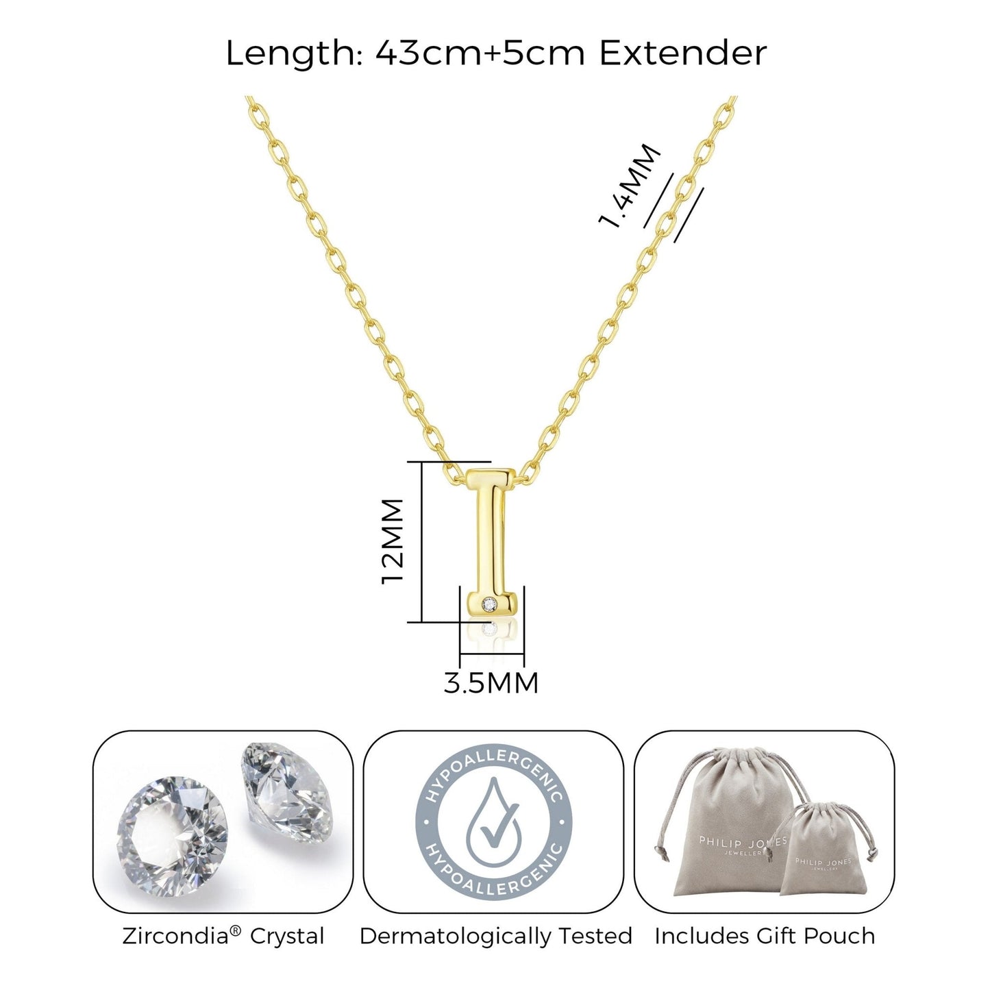 Gold Plated Initial Necklace Letter I Created with Zircondia® Crystals