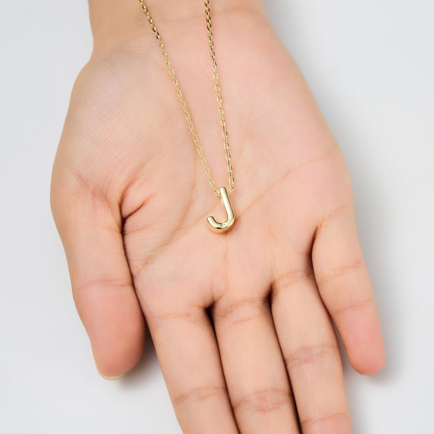 Gold Plated Initial Necklace Letter J Created with Zircondia® Crystals