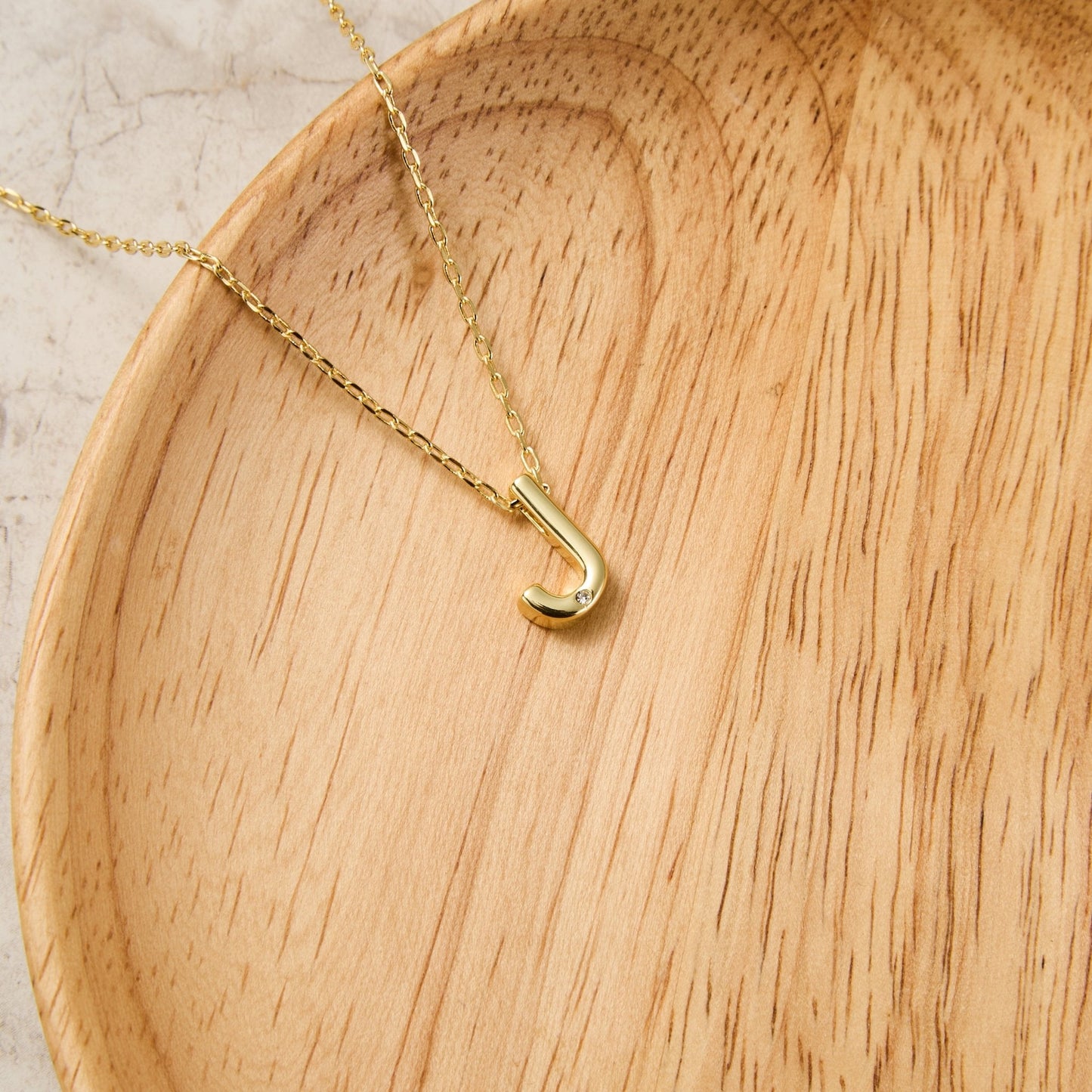 Gold Plated Initial Necklace Letter J Created with Zircondia® Crystals