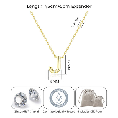 18k Gold Plated Initial Necklace Letter J Created with Zircondia® Crystals