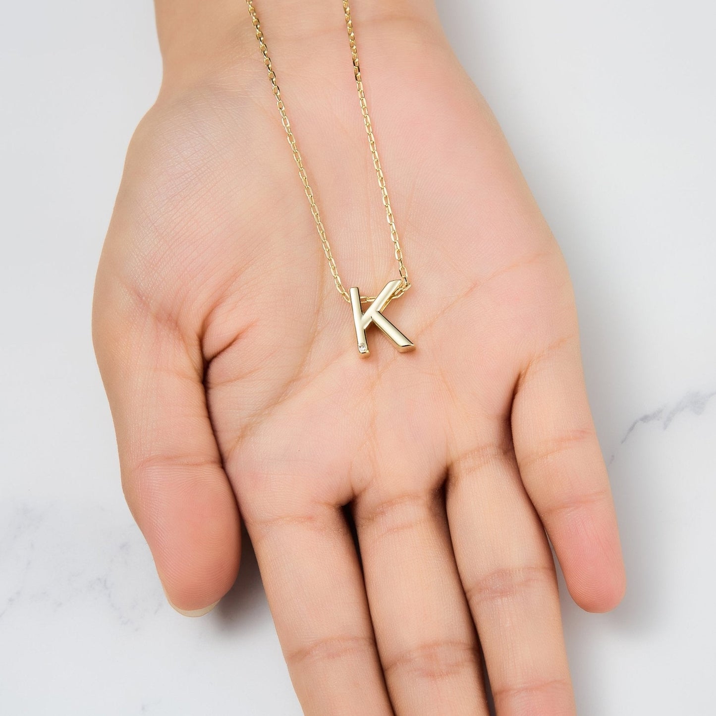 18k Gold Plated Initial Necklace Letter K Created with Zircondia® Crystals