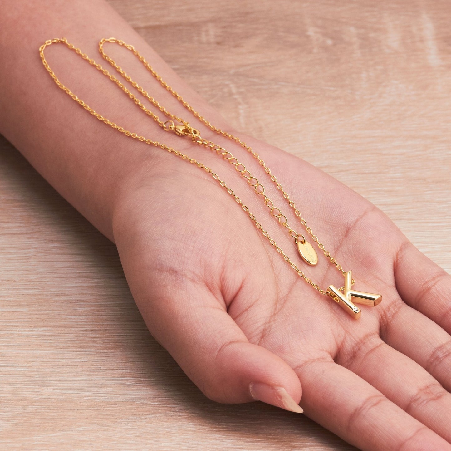 Gold Plated Initial Necklace Letter K Created with Zircondia® Crystals