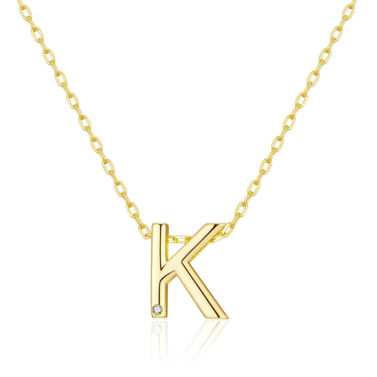 Gold Plated Initial Necklace Letter K Created with Zircondia® Crystals