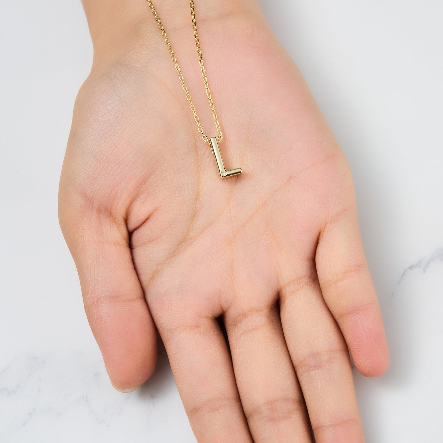 18k Gold Plated Initial Necklace Letter L Created with Zircondia® Crystals