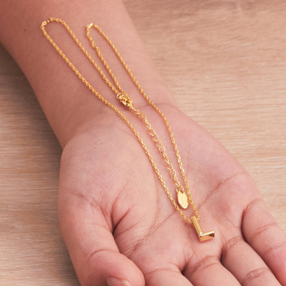 18k Gold Plated Initial Necklace Letter L Created with Zircondia® Crystals