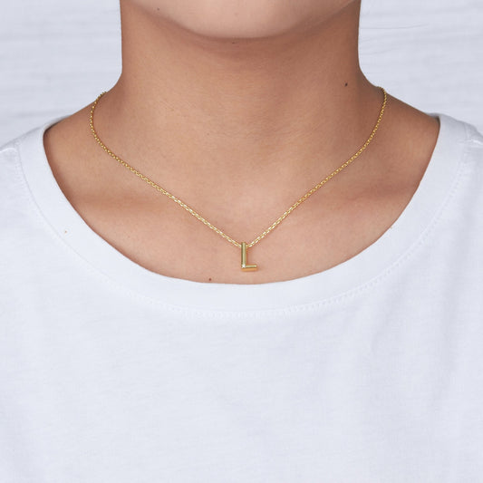 Gold Plated Initial Necklace Letter L Created with Zircondia® Crystals