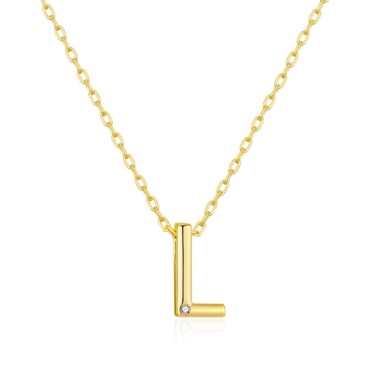 Gold Plated Initial Necklace Letter L Created with Zircondia® Crystals