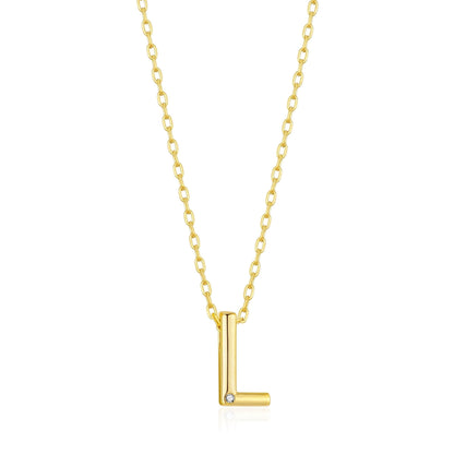 Gold Plated Initial Necklace Letter L Created with Zircondia® Crystals