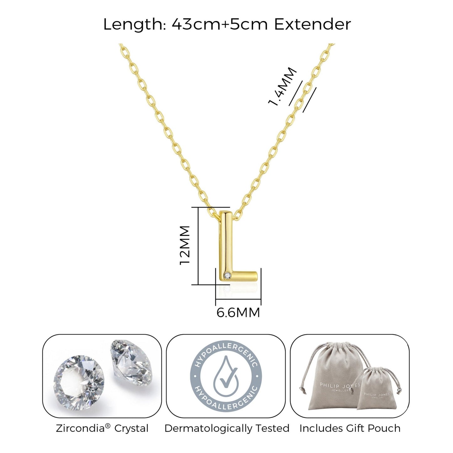 Gold Plated Initial Necklace Letter L Created with Zircondia® Crystals