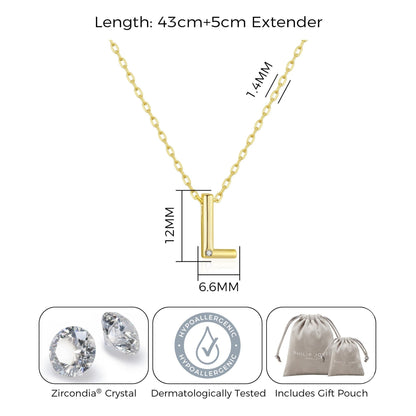 18k Gold Plated Initial Necklace Letter L Created with Zircondia® Crystals